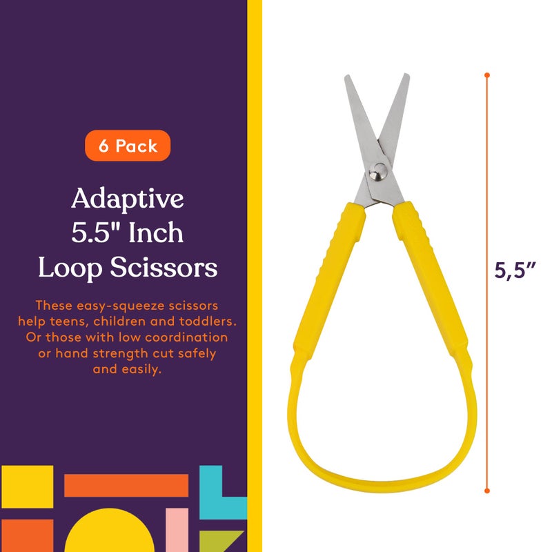 Special Supplies Mini Loop Scissors for Children and Teens and 5.5" Inches (6-Pack) Colorful Looped, Adaptive Design, Right and Lefty Support, Small, Easy-Open Squeeze Handles, For Special Needs - Image 2